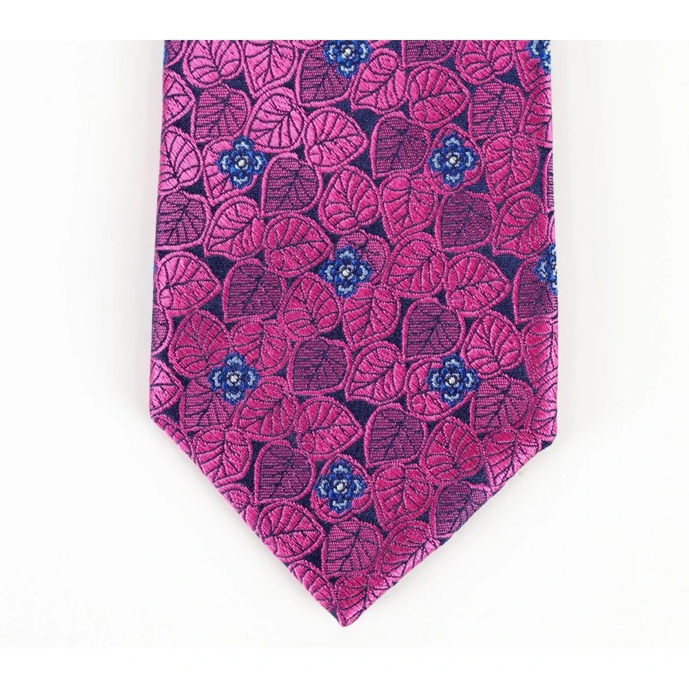 Ted Baker London Silk Necktie Tie Magenta Purple Blue Leaf Floral Woven Preppy